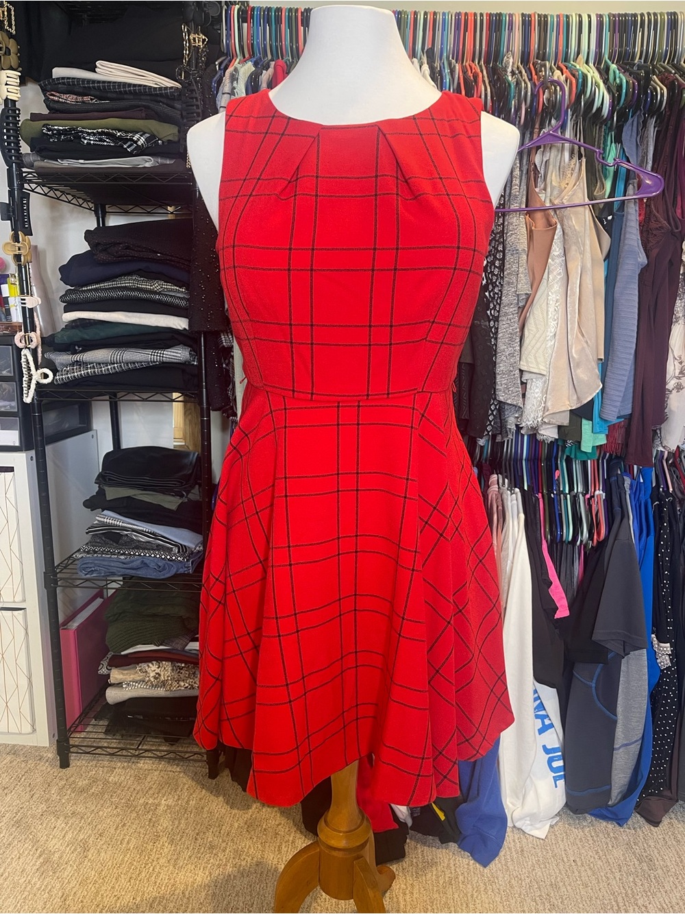 Elle Red Plaid Sleeveless Fit & Flare Mini Dress
